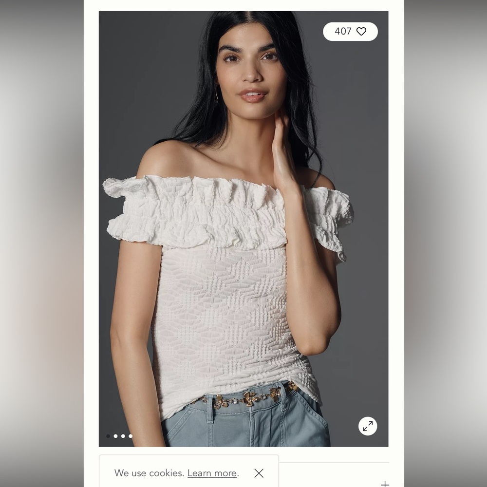 Anthropologie NWT Maeve White Off-Shoulder Ruffle Blouse Size Small S